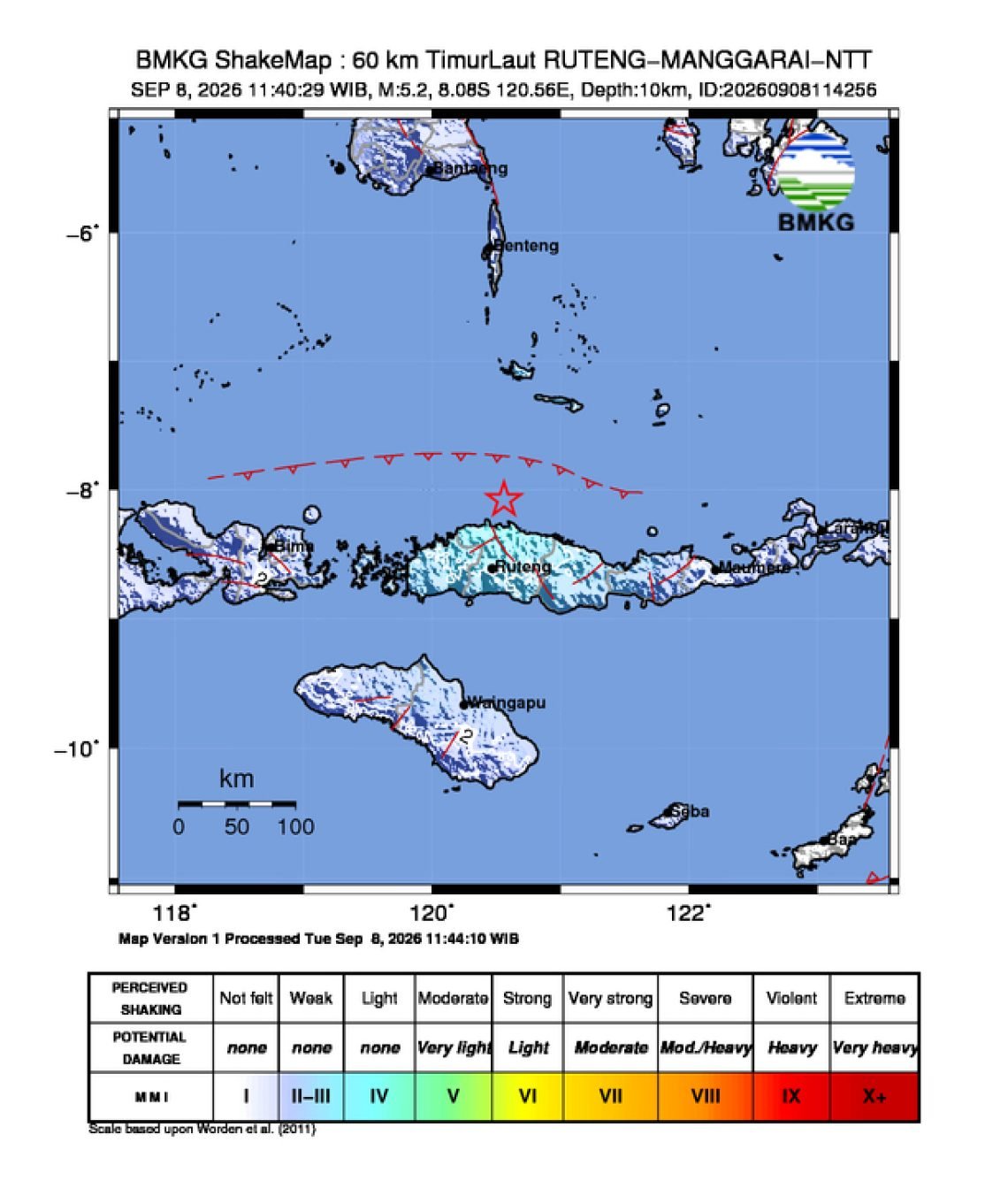 Peta guncangan (shakemap): BMKG