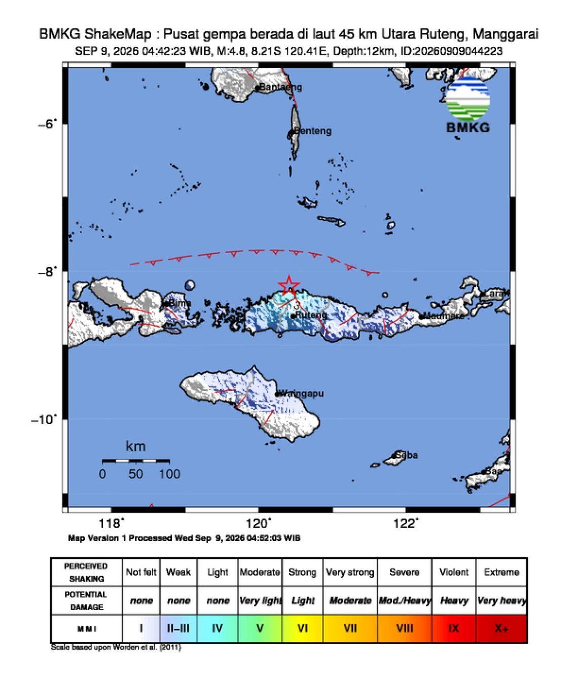 Peta guncangan (shakemap): BMKG