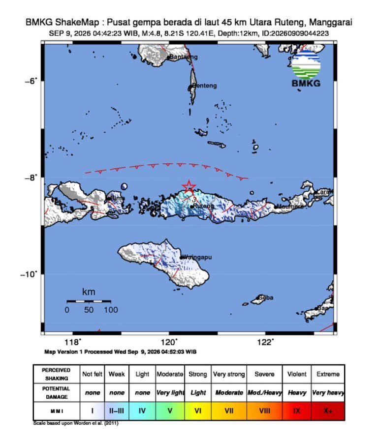 Peta guncangan (shakemap): BMKG