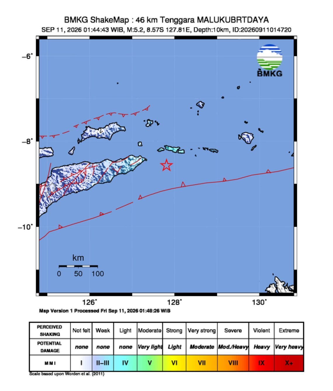 Peta guncangan (shakemap): BMKG