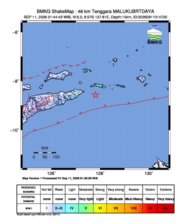 Peta guncangan (shakemap): BMKG