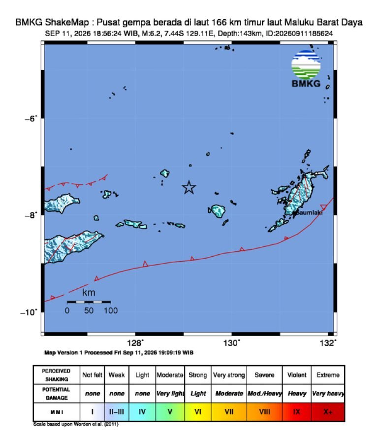 Peta guncangan (shakemap): BMKG
