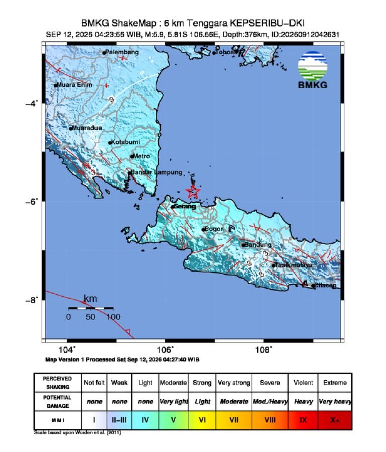 Peta guncangan (shakemap): BMKG