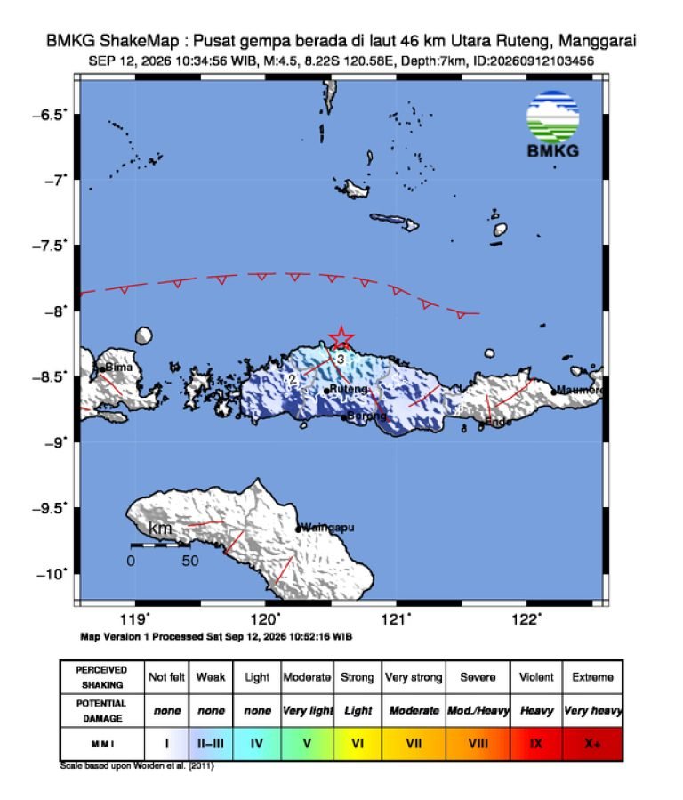 Peta guncangan (shakemap): BMKG