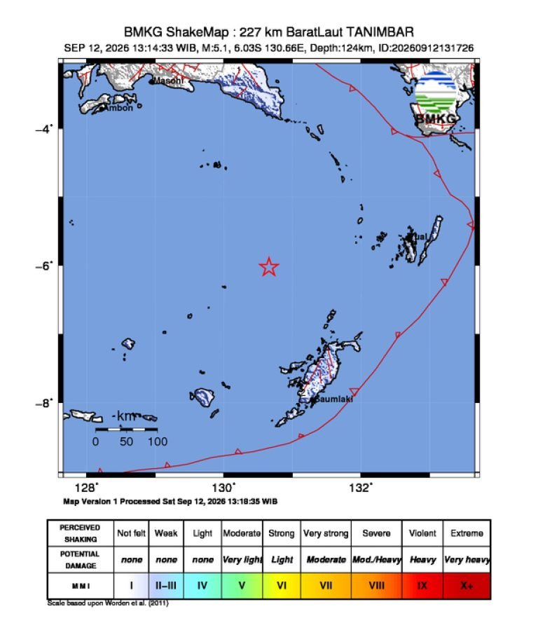 Peta guncangan (shakemap): BMKG
