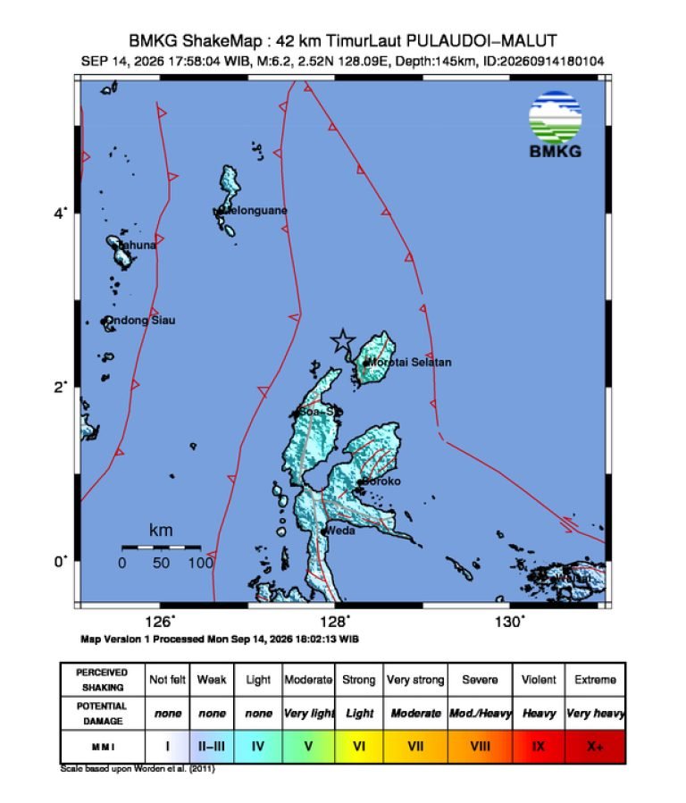 Peta guncangan (shakemap): BMKG