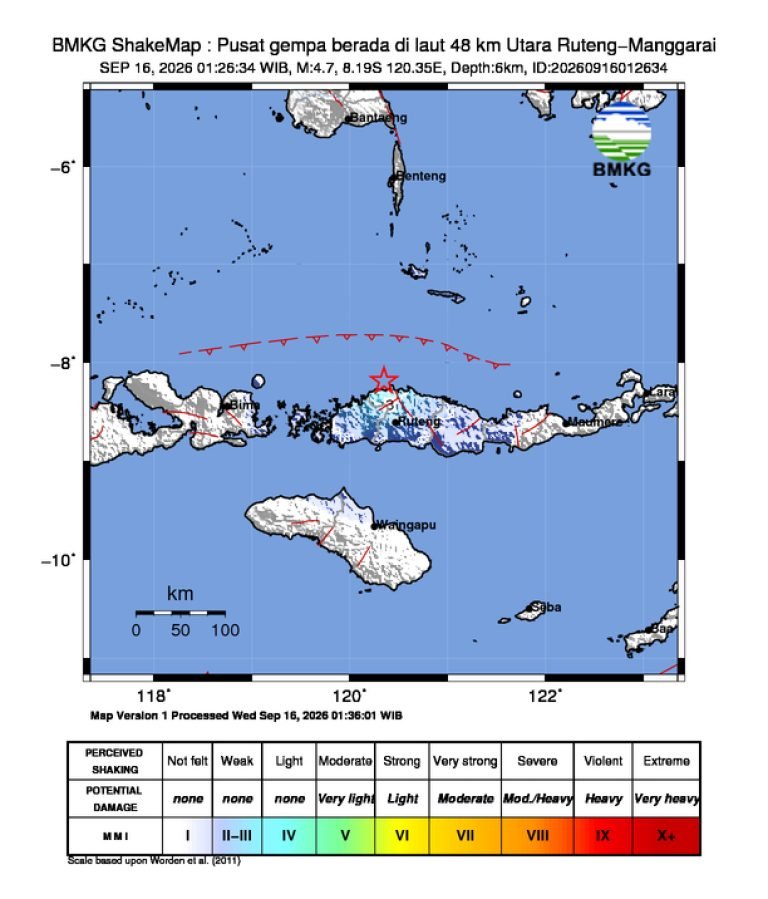 Peta guncangan (shakemap): BMKG