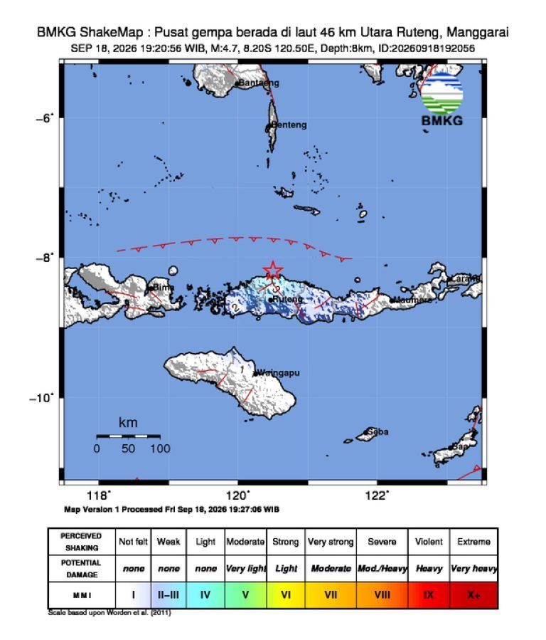 Peta guncangan (shakemap): BMKG