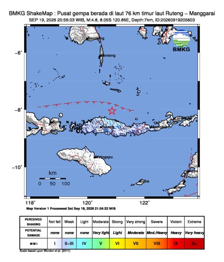 Peta guncangan (shakemap): BMKG