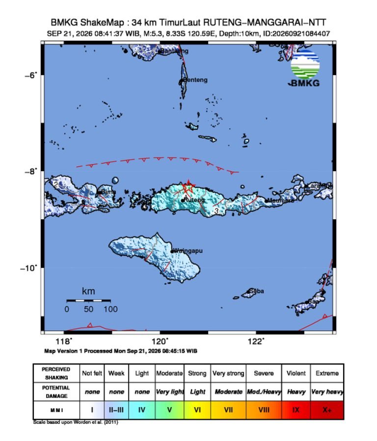 Peta guncangan (shakemap): BMKG