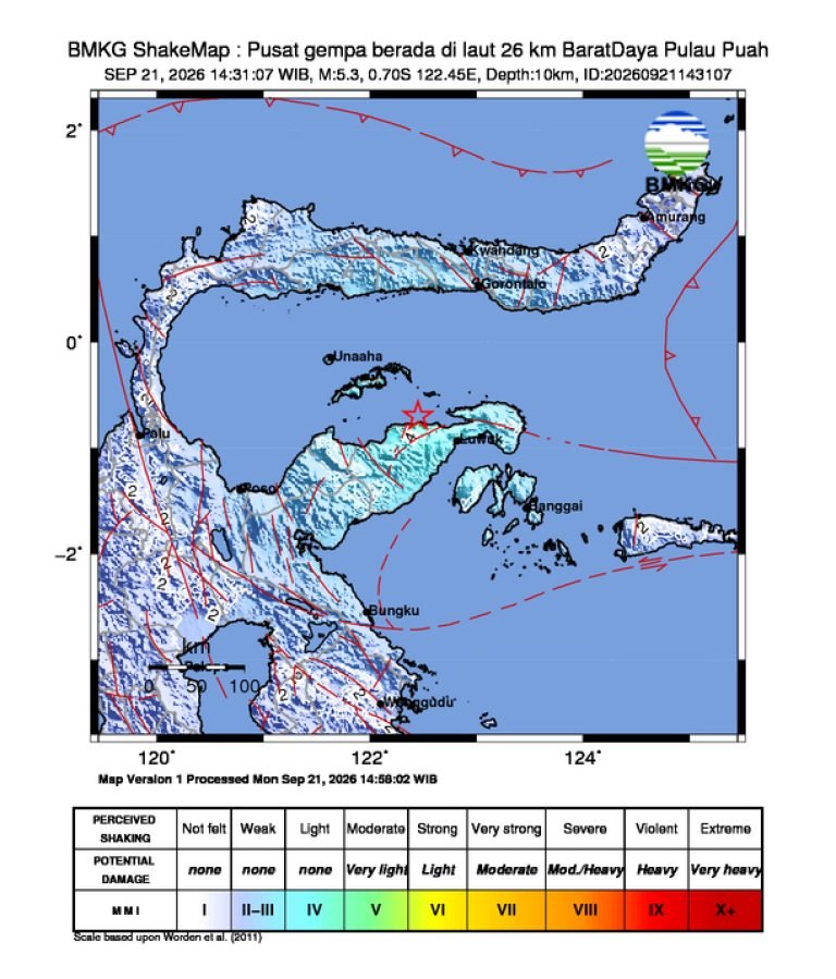Peta guncangan (shakemap): BMKG