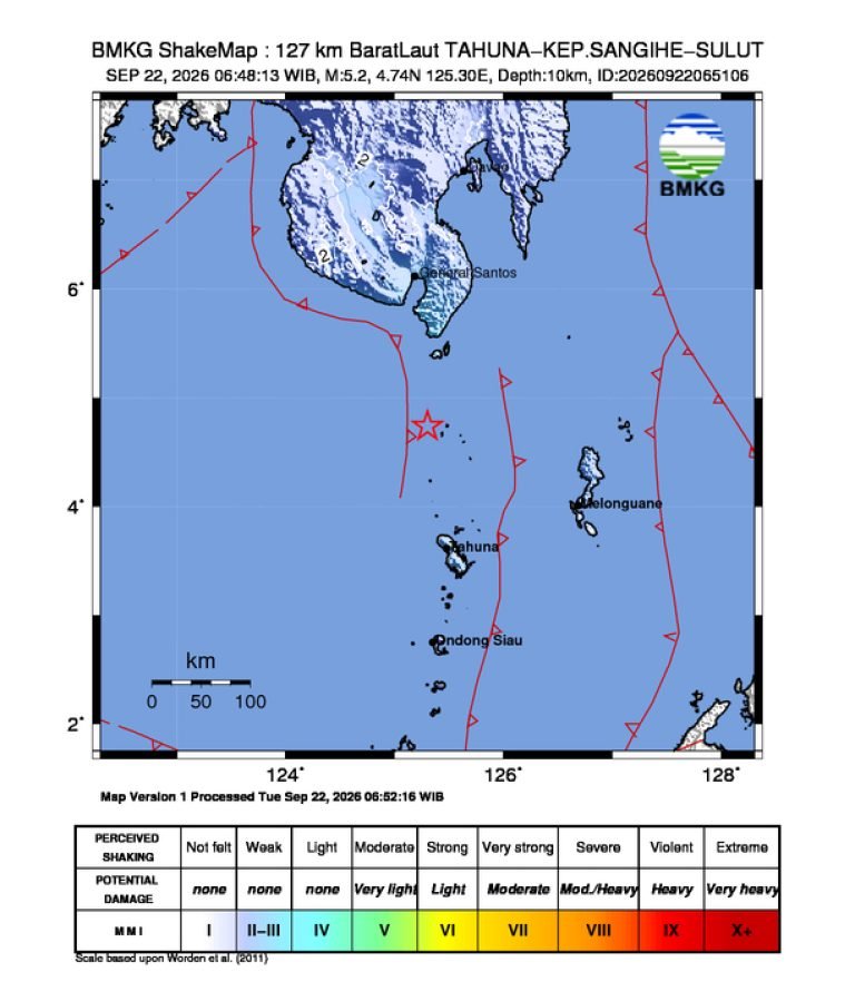 Peta guncangan (shakemap): BMKG