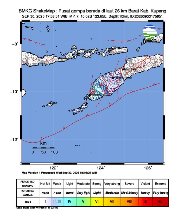 Peta guncangan (shakemap): BMKG