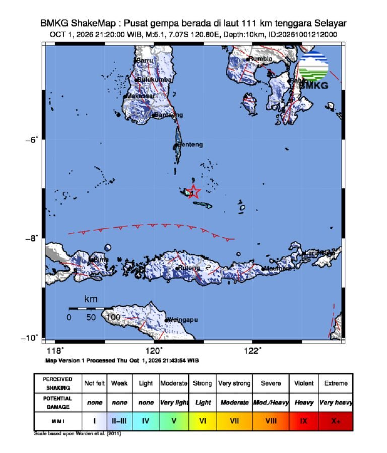 Peta guncangan (shakemap): BMKG