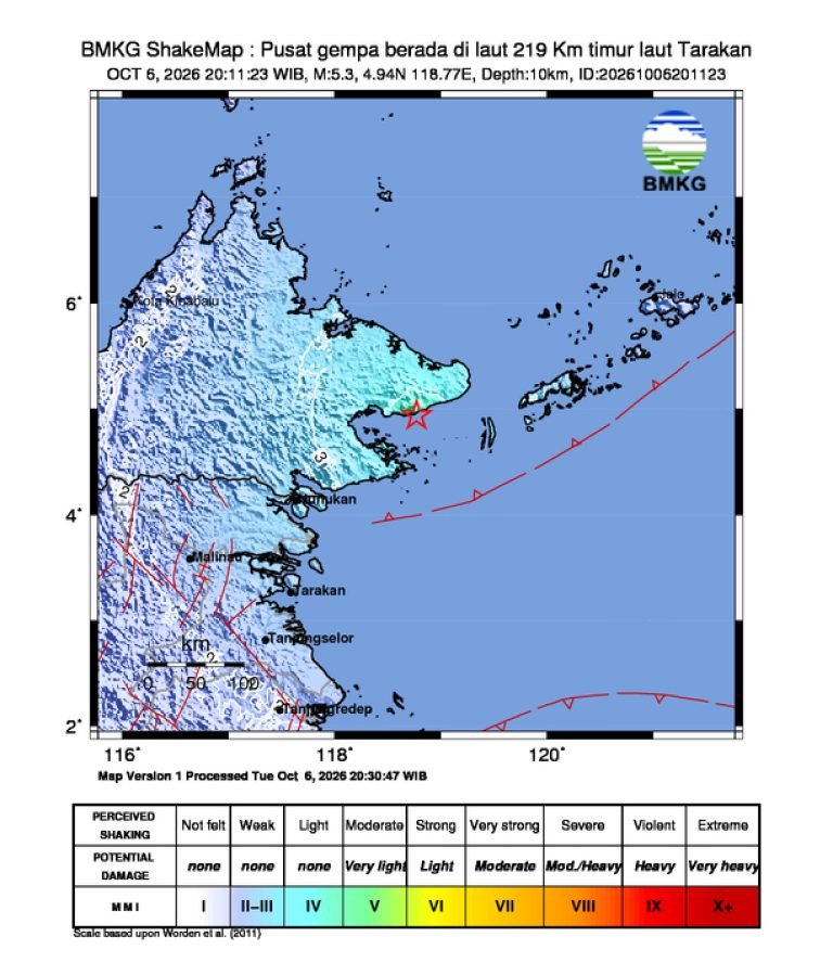 Peta guncangan (shakemap): BMKG