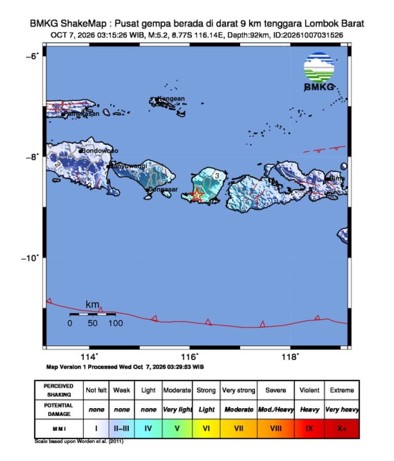Peta guncangan (shakemap): BMKG