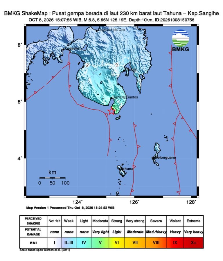 Peta guncangan (shakemap): BMKG