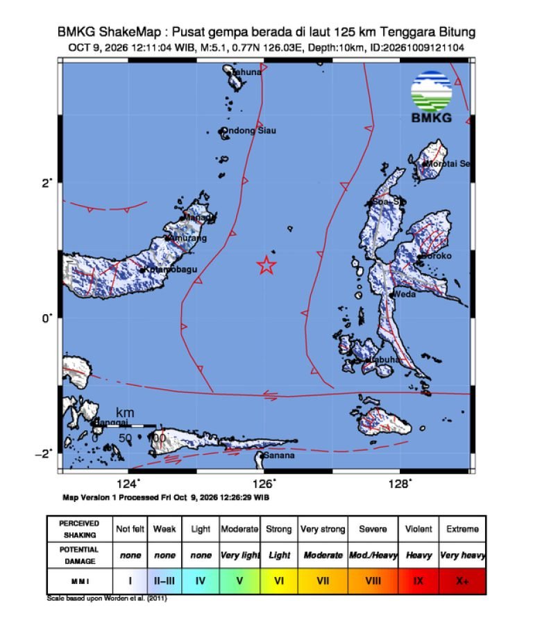 Peta guncangan (shakemap): BMKG