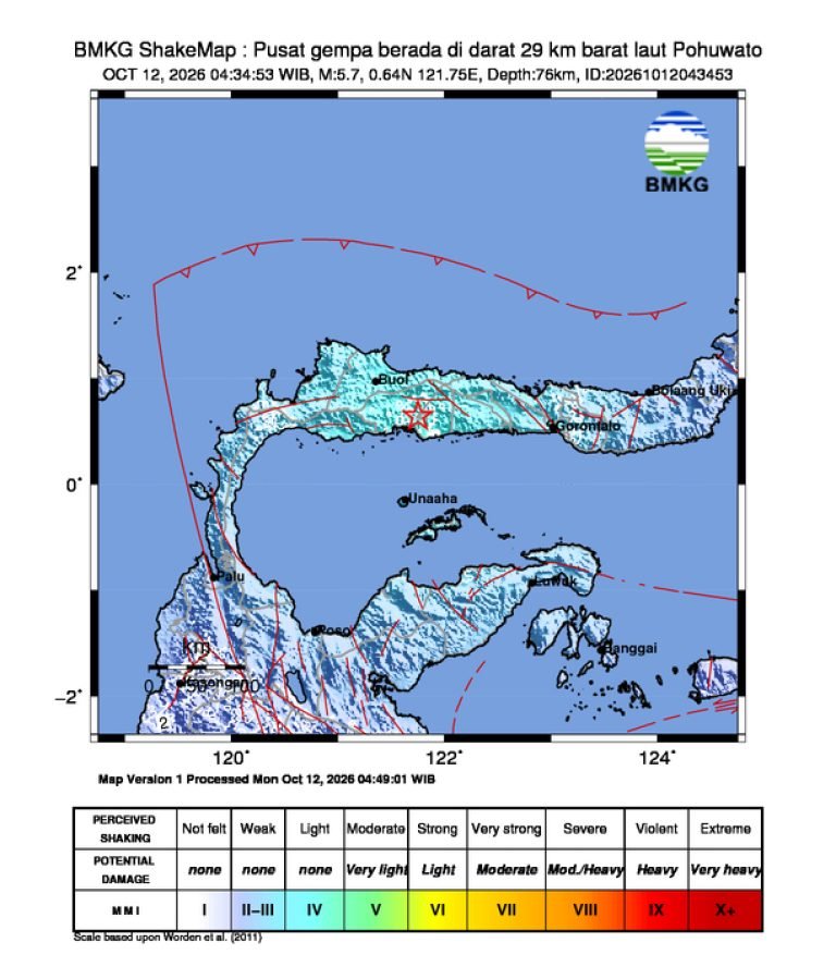 Peta guncangan (shakemap): BMKG