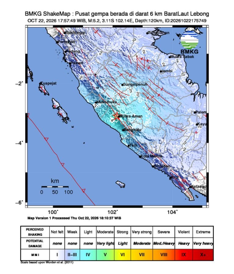 Peta guncangan (shakemap): BMKG