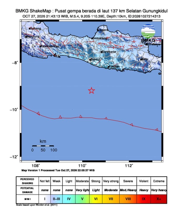 Peta guncangan (shakemap): BMKG