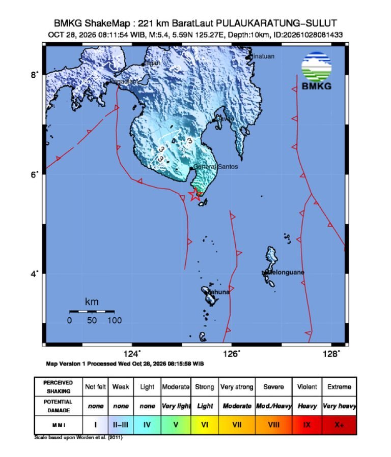 Peta guncangan (shakemap): BMKG