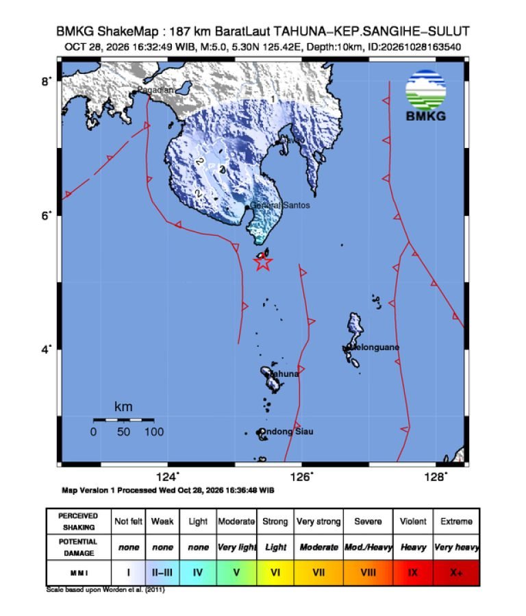 Peta guncangan (shakemap): BMKG