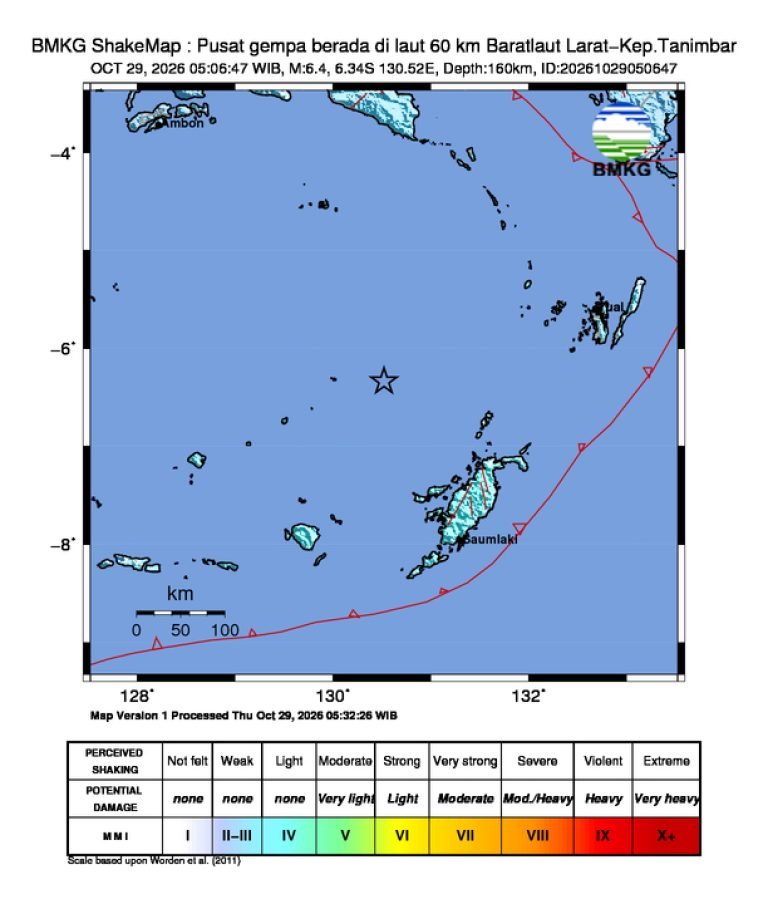 Peta guncangan (shakemap): BMKG