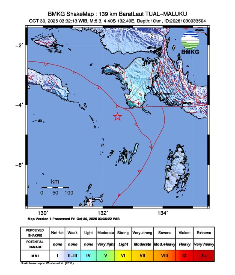 Peta guncangan (shakemap): BMKG